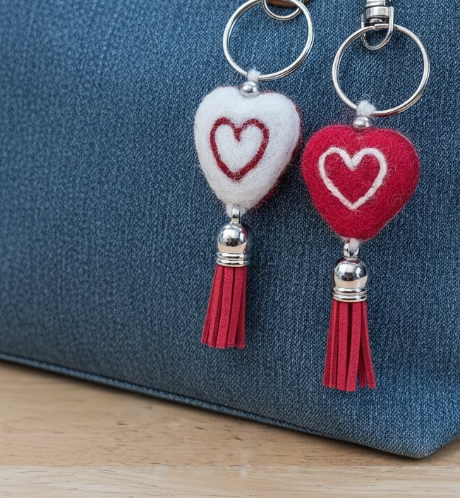 White & Red Heart Needle-Felting Starter Kit (Makes Two Keychains) 