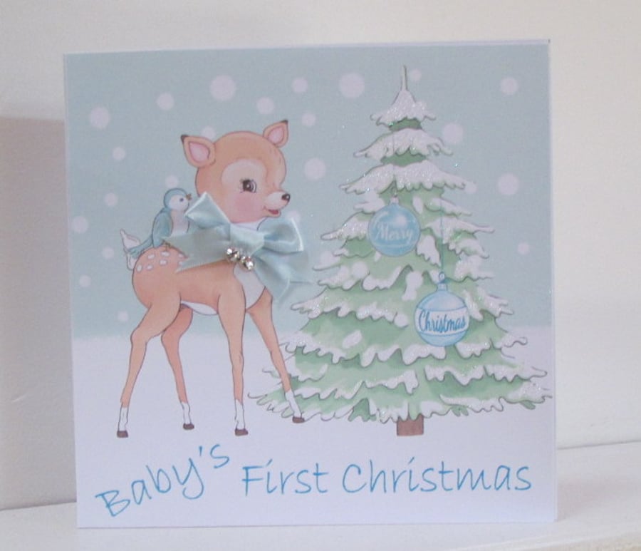 Baby Boy First Christmas Personalised Card