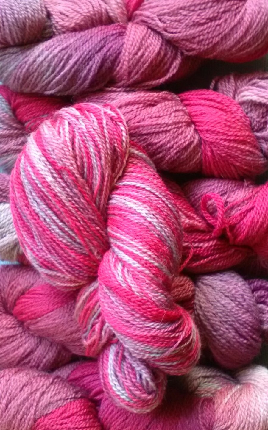 180g Hand-dyed Falklands Corridale Wool 4ply Pinks Pale Blue Grey