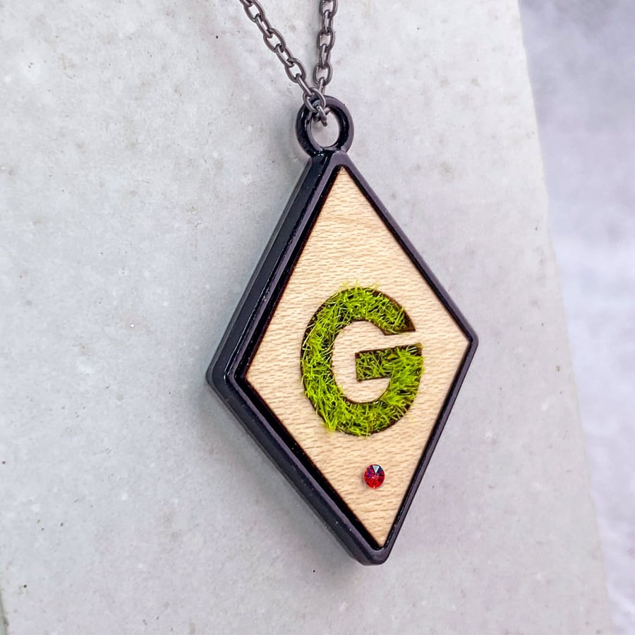 Personalised Monogram Resin Necklace with Moss Inlay - Custom Initial Pendant