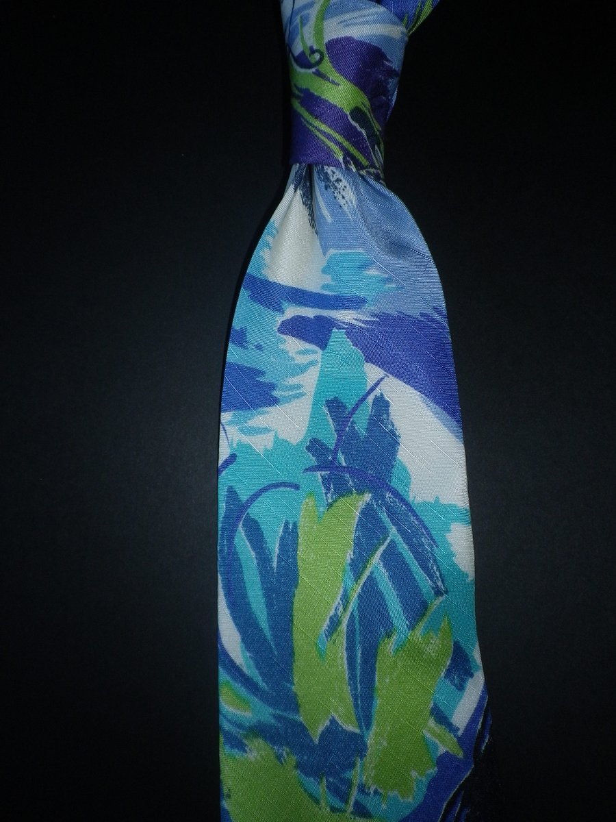 Blue and aqua random design luxury silk screen print tie, 9.5cm, free shipping