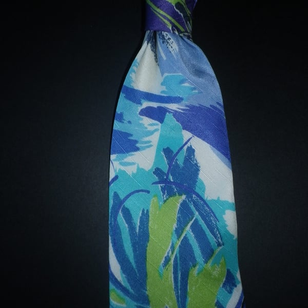 Blue and aqua random design luxury silk screen print tie, 9.5cm, free shipping
