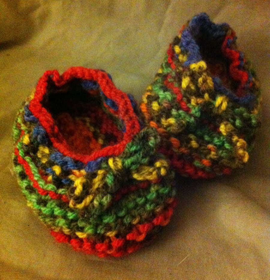 Pretty little multicoloured knitted baby booties