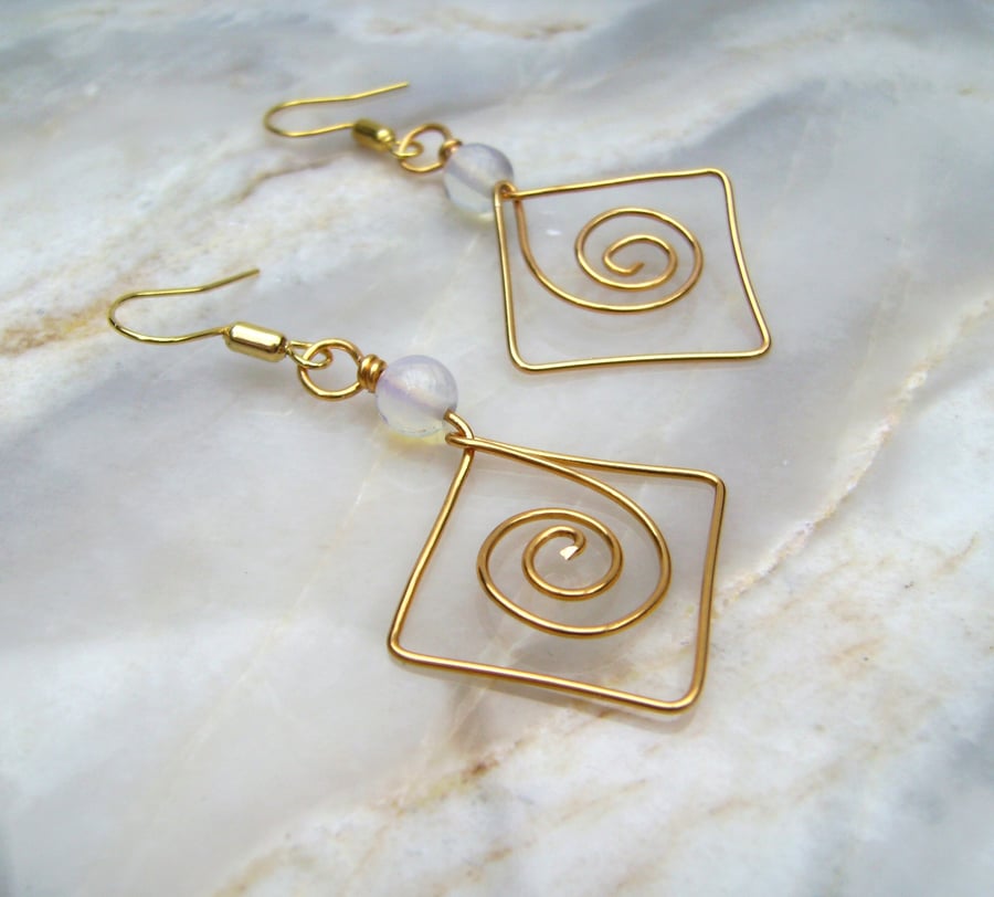 Moonstone Golden Spiral wirework earrings