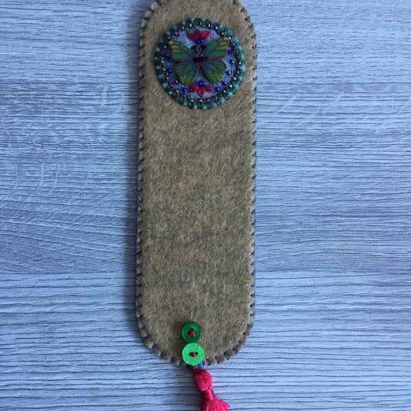 Hand Embroidered Butterfly Bookmark 