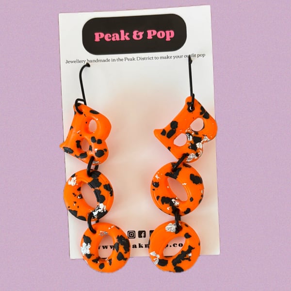 Orange BOO Halloween Earrings – Letter Earrings, Spooky Polymer Clay Jewellery