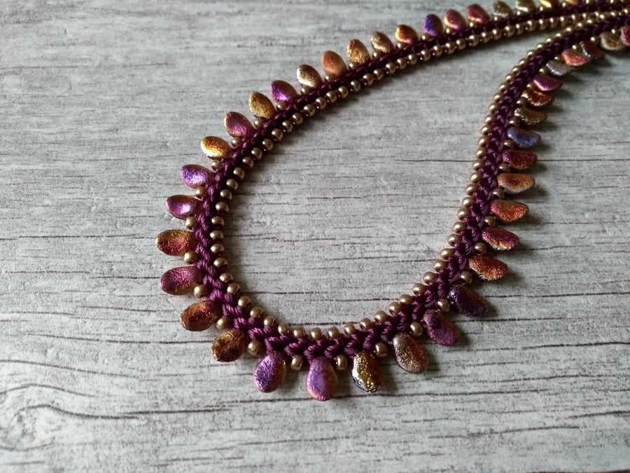 Purple & Gold Kumihimo Necklace - "Petalicious"