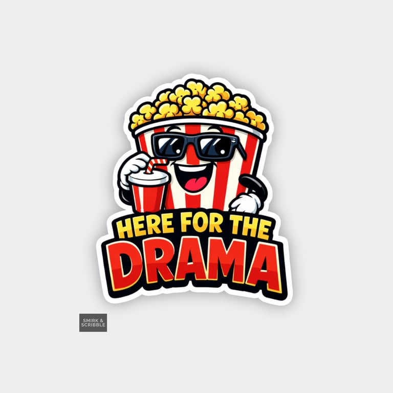 Funny Cheeky Novelty Sticker For Adults - For The Drama Popcorn