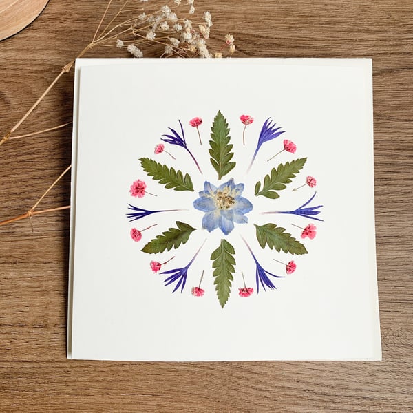 Real Pressed Flower Card Square Birthday card For Wife For Mum For Women For Gra