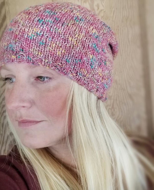 Womens Hand Knitted Slouchy Cotton Wool Beanie Hat