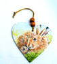 Mum and young rabbit decoupaged wooden heart wall decoration. - Image 3