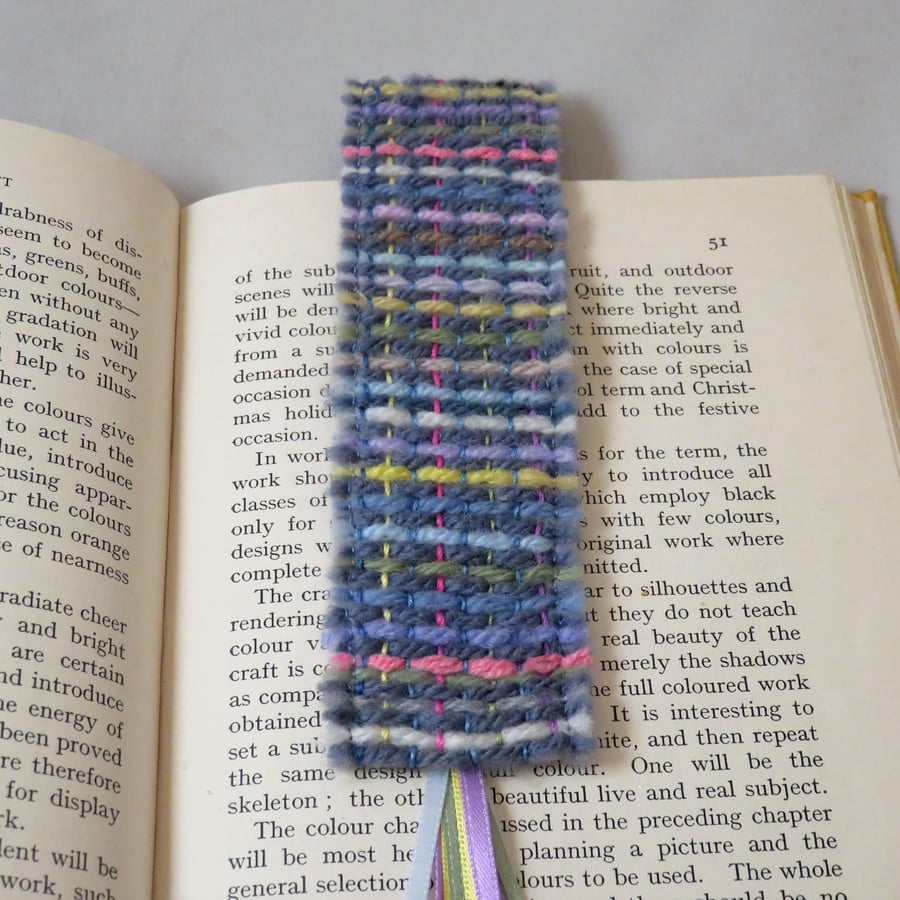 Felted and Embroidered Bookmark - woven design 