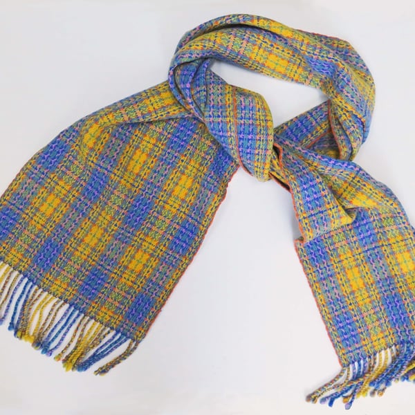 Yellow and blue tartan scarf