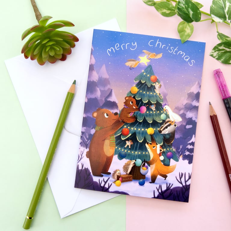 Woodland Animal Christmas Card, Illustrated Animal Card