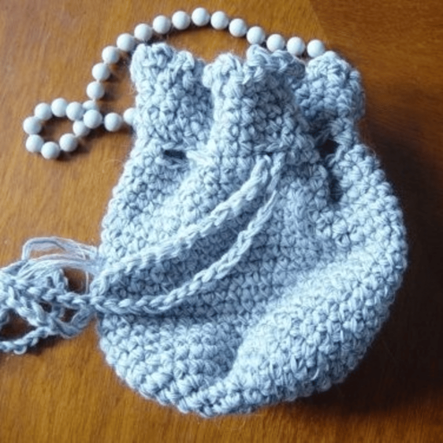 Silver Grey Bulb Purse, Hand Crocheted with Lucite Bead Strap