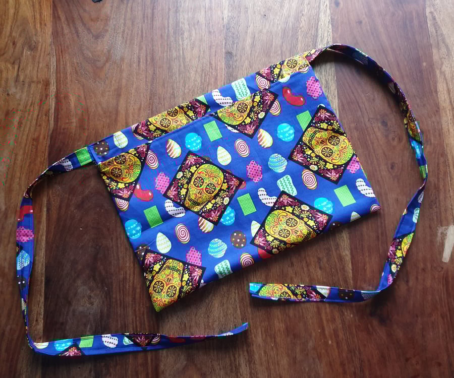 Handmade fabric peg apronpinny wearable peg bag Mexican sugar skulls & candy fab