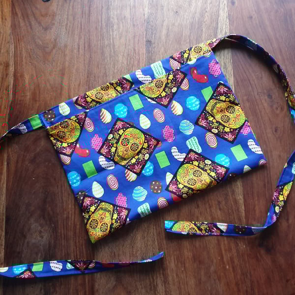 Handmade fabric peg apronpinny wearable peg bag Mexican sugar skulls & candy fab