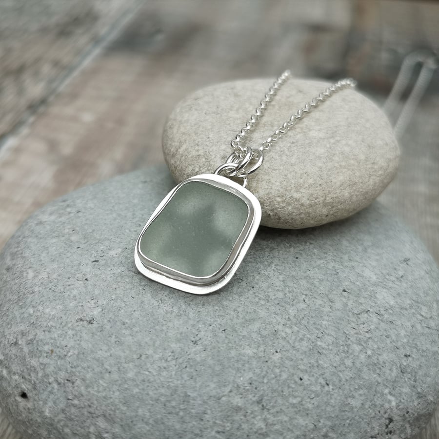 Sterling Silver Sea Glass Necklace with Star Cut Out Detail