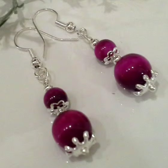 Tigers' s Eye Earrings Silver Plate