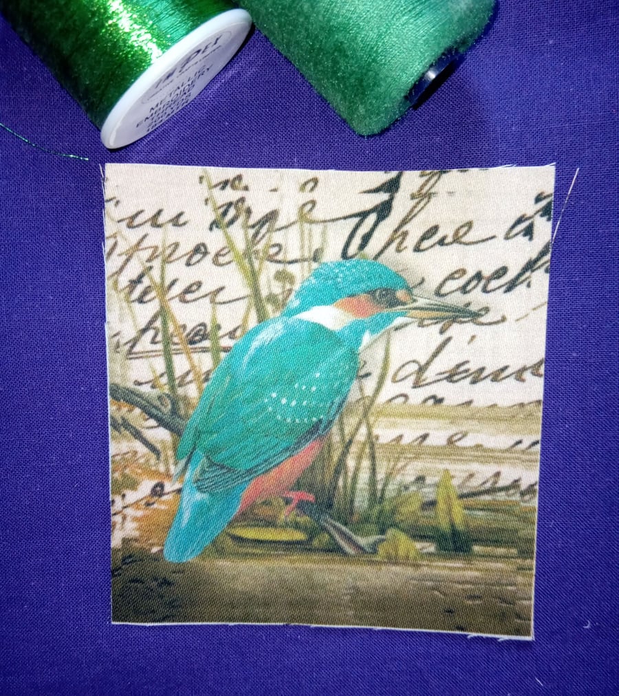 Kingfisher fabric panel textile art snippets  iron on sew on