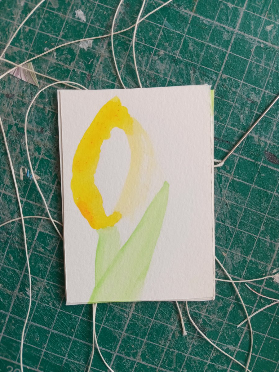Aceo original watercolour painting stylised minimalist tulip