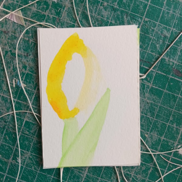 Aceo original watercolour painting stylised minimalist tulip