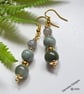 Jade, Jadeite & Moonstone Gold Plate Copper Dangle Earrings 