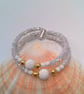 Diamond Tube and Lava Bead Double Strand Memory Wire Cuff Bracelets, Cuff Bangle - Image 8