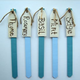 Set of 5 Wooden Herb Plant Markers