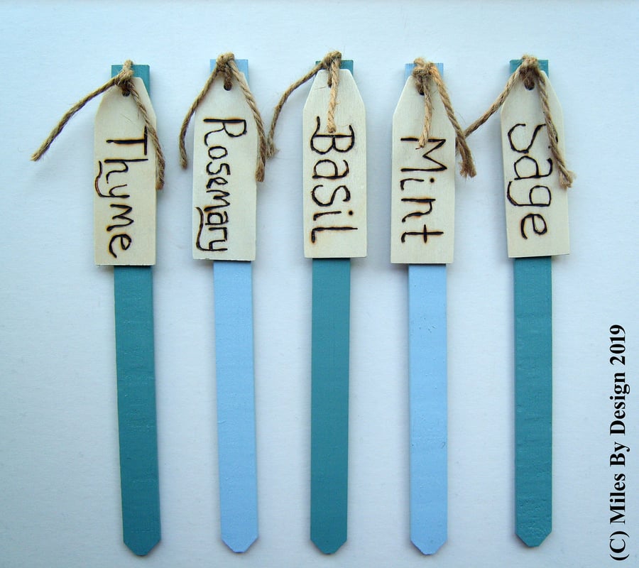 Set of 5 Wooden Herb Plant Markers