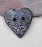 Medium Dark Earth Leaf Sprig Texture Heart Shaped Ceramic Button - Image 1
