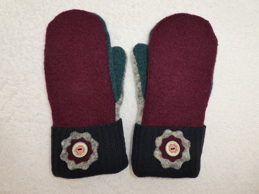 Mittens Created from Up-cycled Wool Jumpers. Fully Lined. Navy  Cuff
