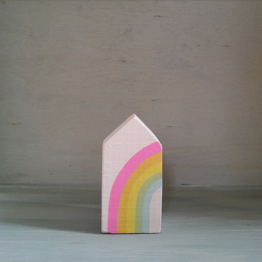 Miniature Wooden House, Rainbow House, Little House Ornament, Housewarming Gift