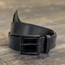 Black leather belt double stitched with matte black buckle 1.5 inch