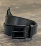 Black leather belt double stitched with matte black buckle 1.5 inch