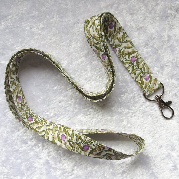 Liberty Tana Lawn lanyard, with swivel lobster clip, festive, organic lawn