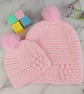 Pink Crochet Mum and Baby Matching Hats, Faux Fur Pom Beanie Set - Image 1