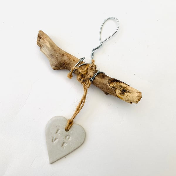 Bespoke Driftwood, Loveheart hanger, pottery, gift idea, ceramics, 