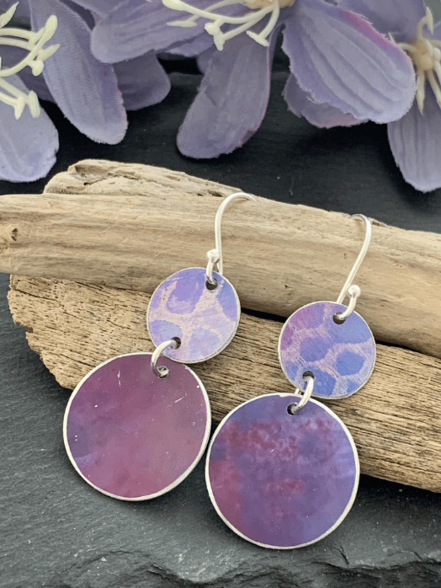 Printed Aluminium and sterling silver earrings - purple lace design