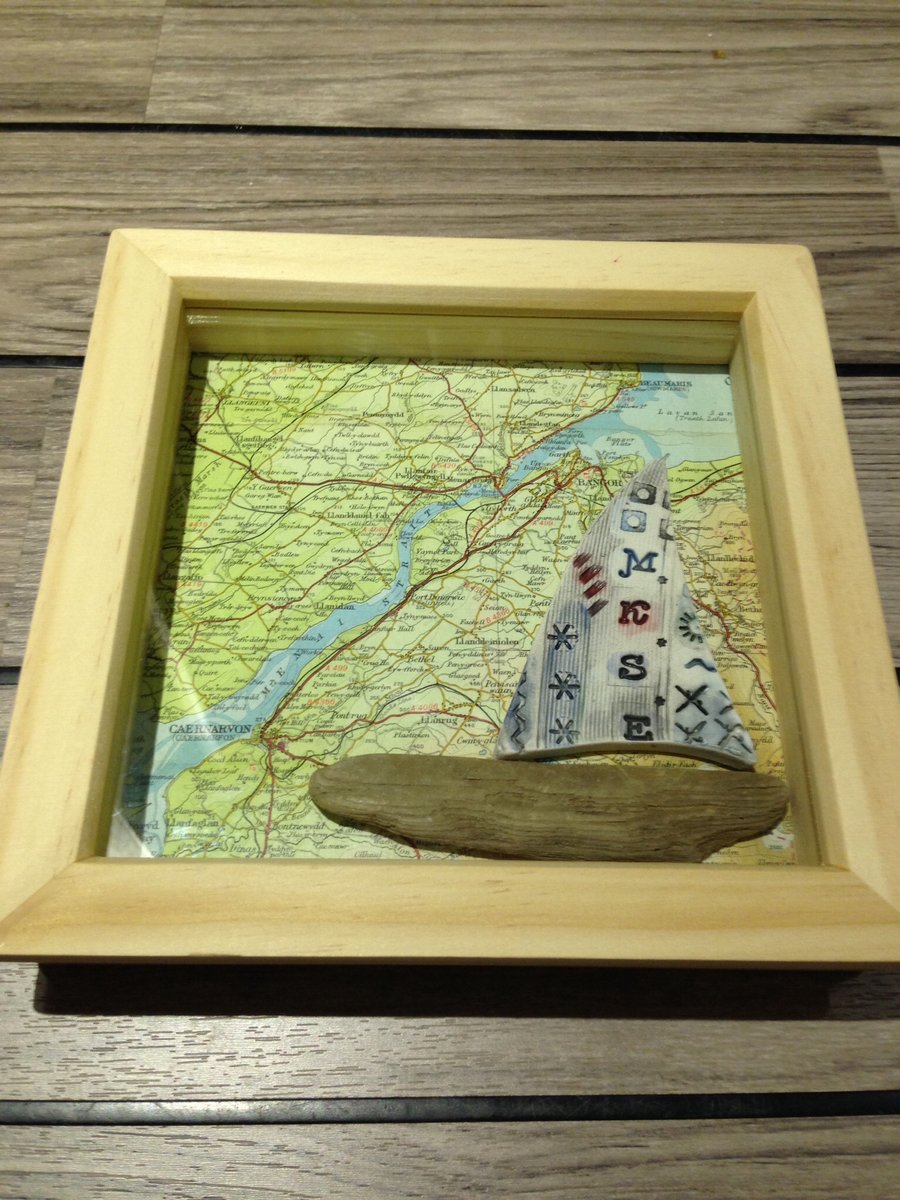 Custom listing for Elise, Menai Straits and ceramic & driftwood boat