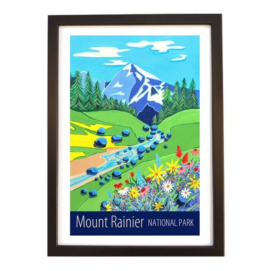 Mount Rainier travel poster print by Artist Susie West
