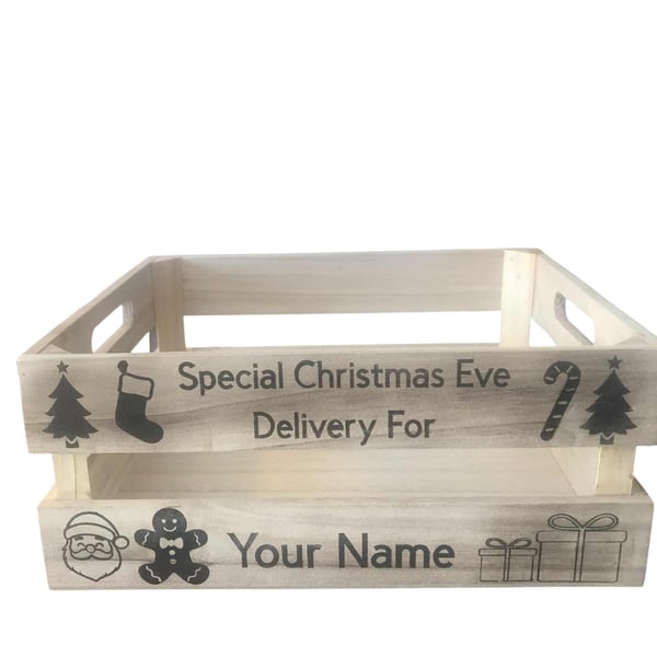 Personalised Wooden Christmas Eve Crate - Custom Name Festive Box, Keepsake Gift
