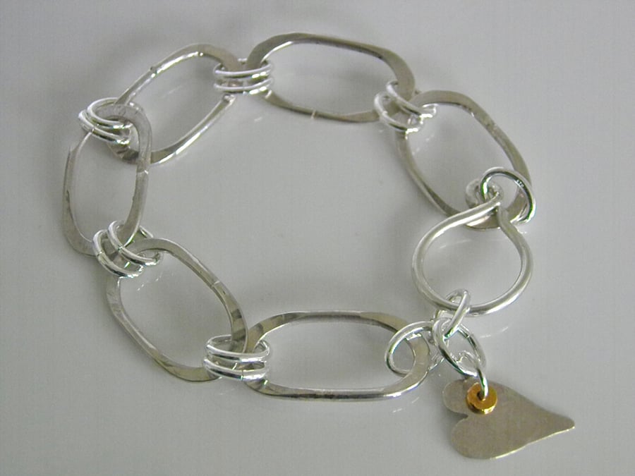 Handcrafted Silver Gold Heart Bracelet 
