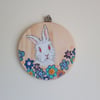 Floral Bunny Hanging Decoration Hand Painted White Rabbit with Flowers
