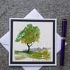 Tree and City Handpainted Blank Card Letterbox Gift. Keepsake