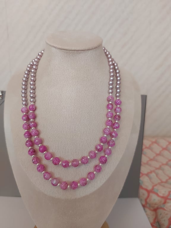 Oriental splash bead and glass pearl necklace 