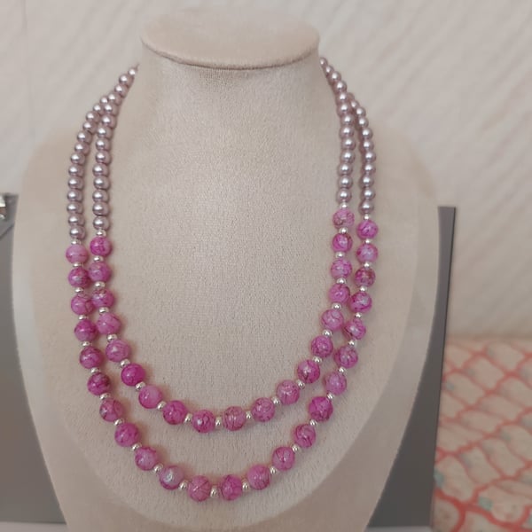 Oriental splash bead and glass pearl necklace 