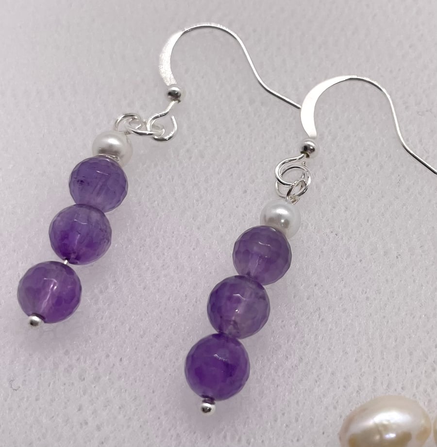 Three Amethyst Dangle Earrings 