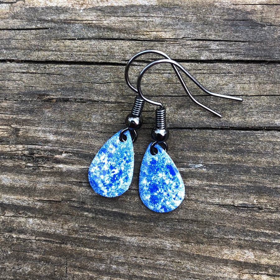 ‘China’ Enamel Teardrop Earrings. Sterling silver upgrade available. 