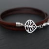 Leaf silver bracelet leather wrap 925 sterling silver leaves tree nature